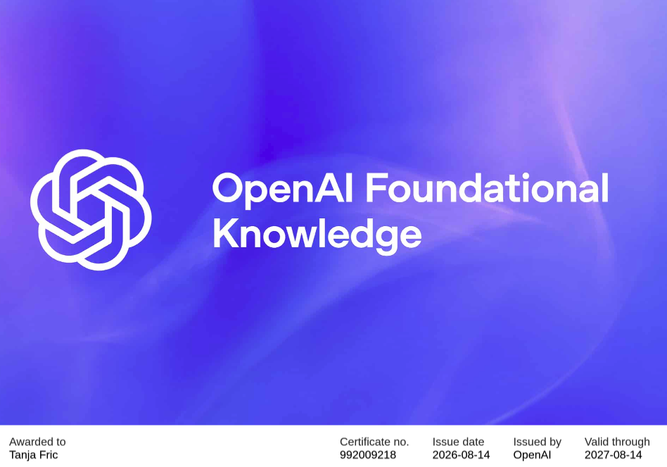 Certifikat OpenAI Foundational Knowledge – OpenAI, Tanja Fric