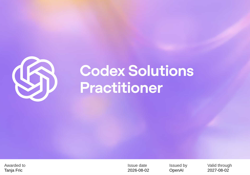 Certifikat Codex Solutions Practitioner – OpenAI, Tanja Fric