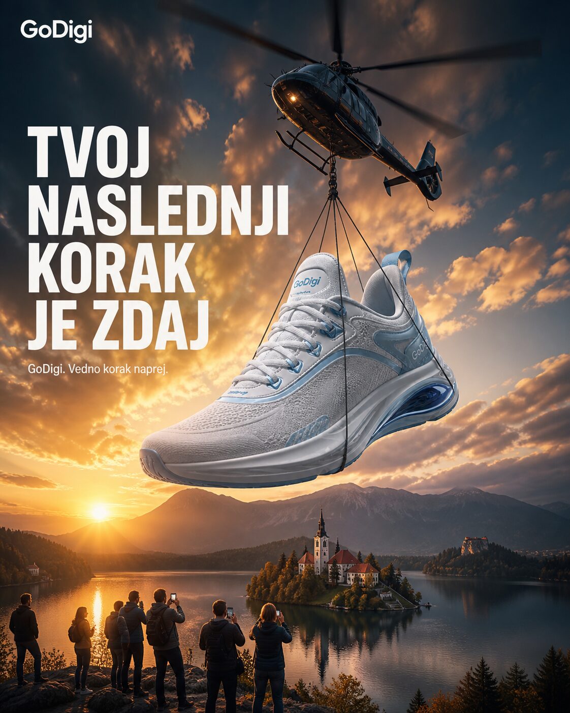 GoDigi cinematic oglas posnet v slogu Bleda v Sloveniji – ustvarjen z ChatGPT Images 2.0