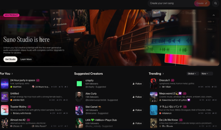 Suno Studio – generativna avdio delovna postaja